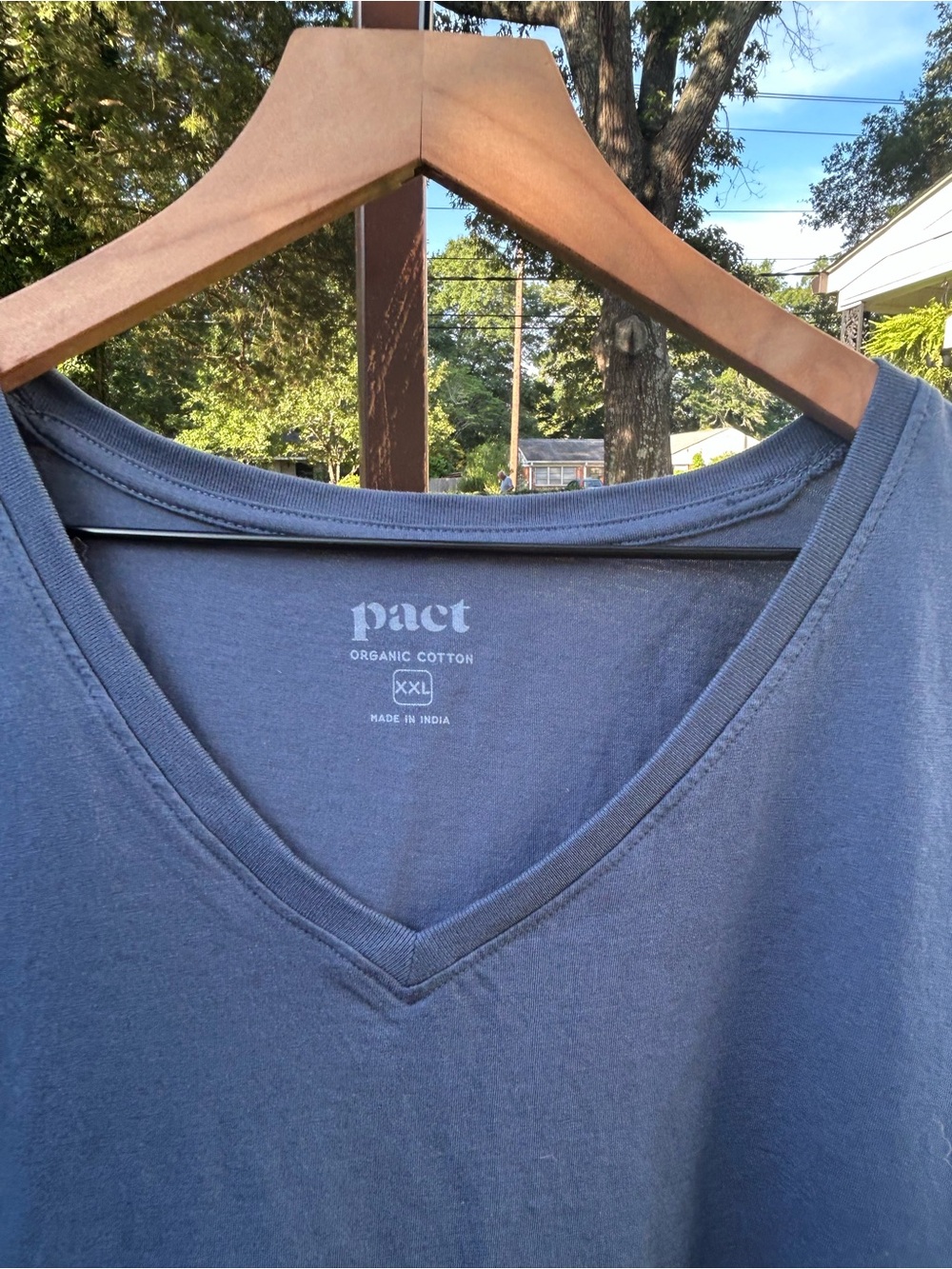 PACT navy blue organic cotton t shirt size XXL v-neck short sleeve tee top - Picture 2 of 3
